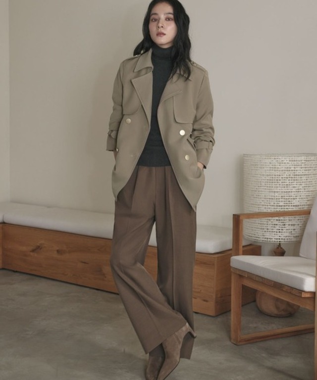 トレンチコート ミドル丈 ハーフコート 金ボタン 秋 冬