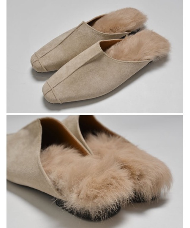 フェイクスウェードミュール