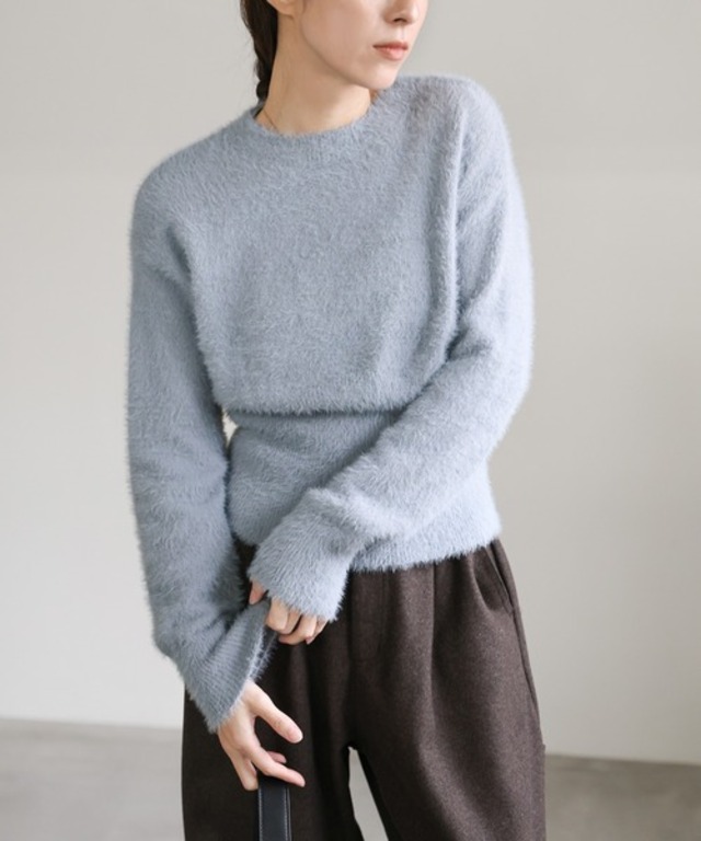 フェザーニットクルーネックトップス