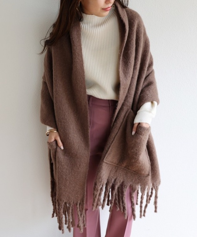 フェイクウール起毛ポケット付き2way大判ストール