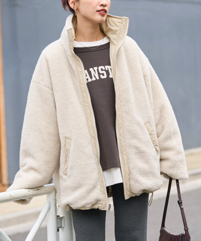 限定展開　スタンドカラー リバーシブル ボア ブルゾン