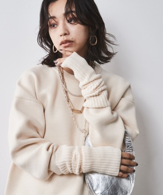 CHIC STYLE アームウォーマー付クルーネックニットプルオーバー ＜大きいサイズ有＞シックスタイル