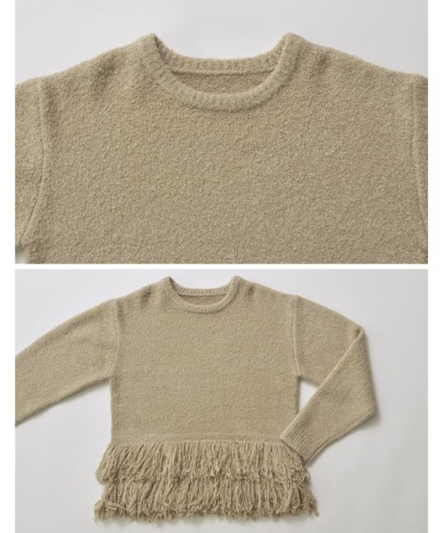 [2024-25 WINTER COLLECTION]ブークレ裾フリンジニットトップス