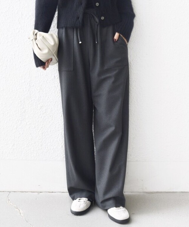 〈手洗い可能〉両面起毛 ポケット デザイン ドロスト パンツ