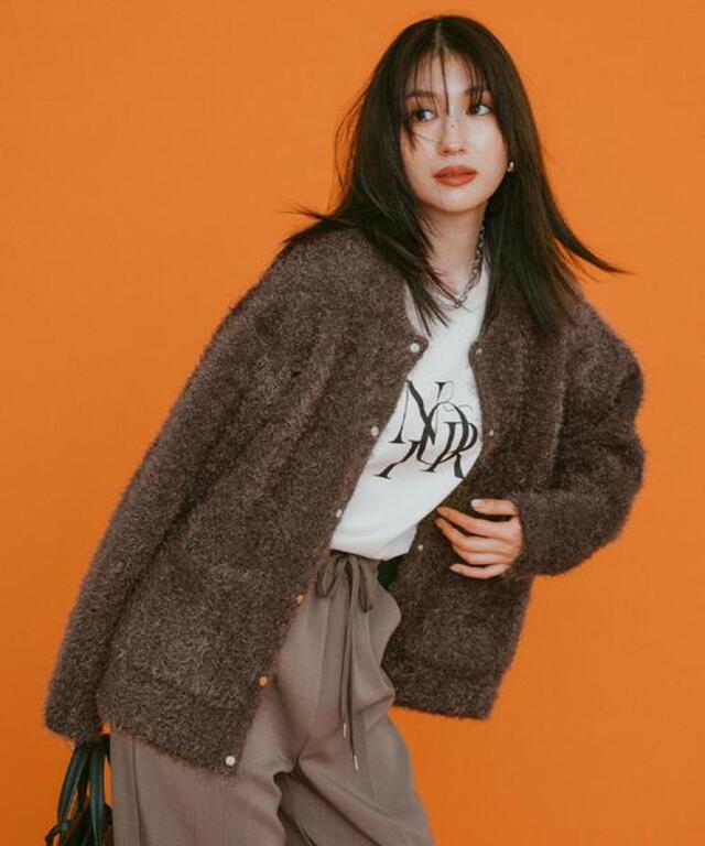 シャギーミドルカーディガン【洗濯機OK】《6col》