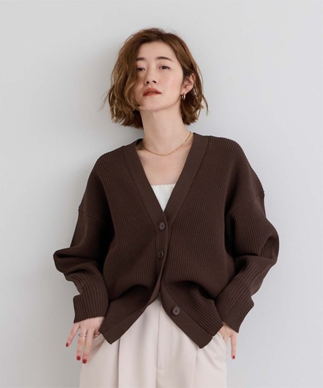 Vネックボリュームスリーブニットカーディガン