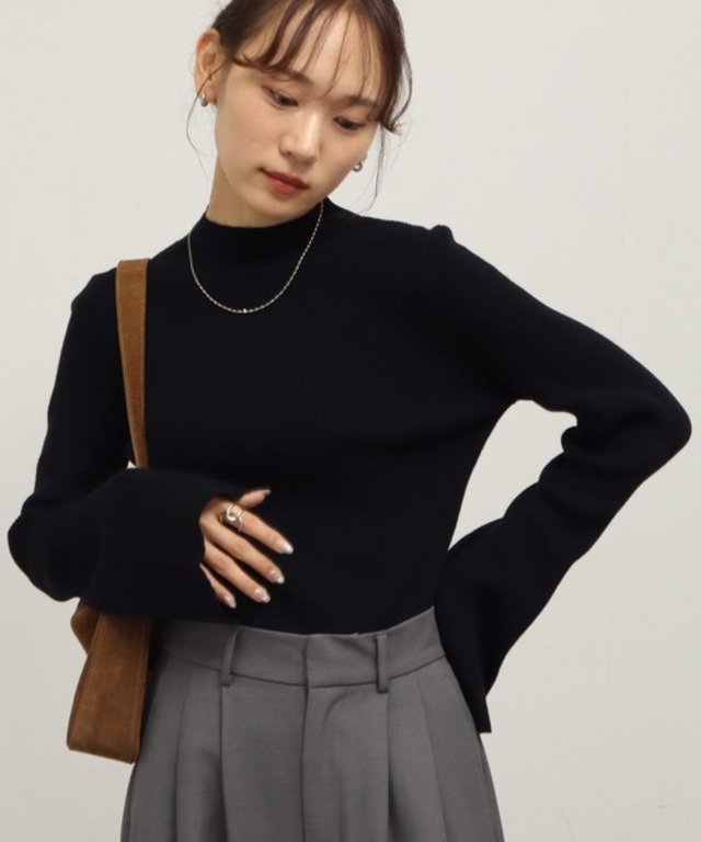 ミニハイネックフレアリブニット