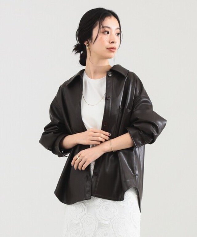 フェイクレザー シャツジャケット
