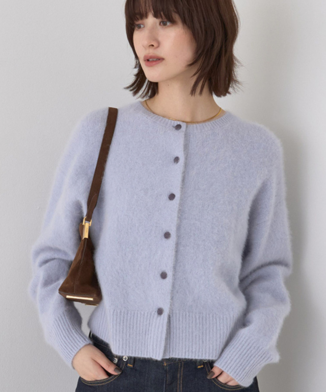 フォックスウールクルーネッククルミ釦カーディガン