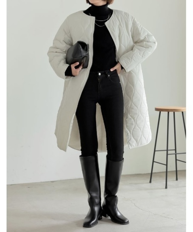 [低身長/大きいサイズ有][お気に入り数5000突破！][サステナブル]リサイクルタフタ裏ボア軽量中綿キルティングロングコート