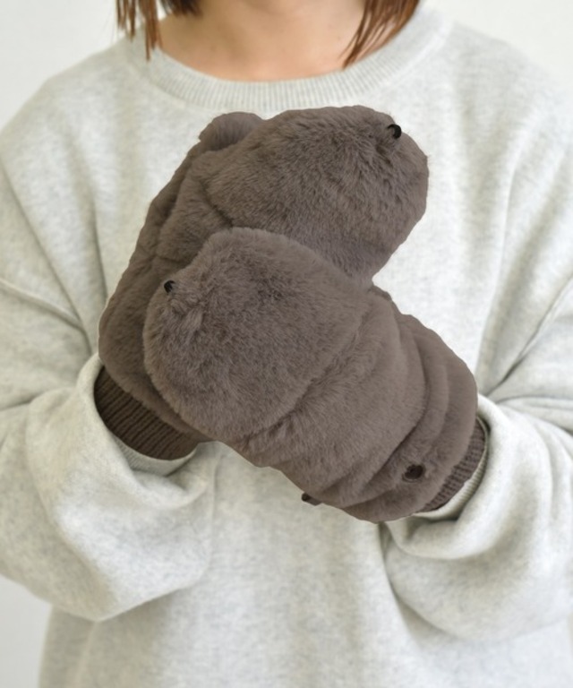 【スマホ対応/2WAY/指なしorミトン】もこもこファー指カバー付き手袋 レディース