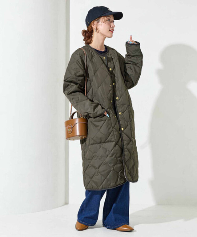 ノーカラー キルティング ダウンコート