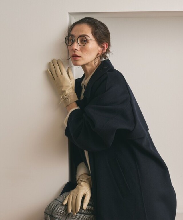 レザー×スエード コンビ リボン グローブ