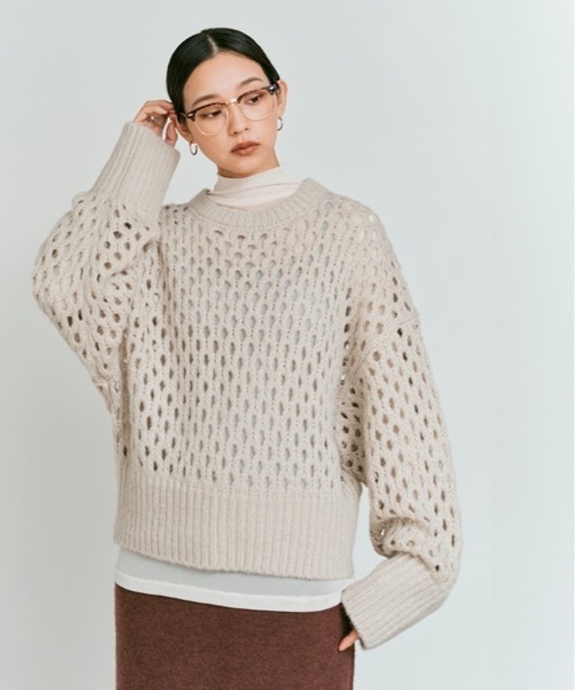 メッシュ編み ルーズ ショート ニット / Mesh Knit Loose Short Sweater