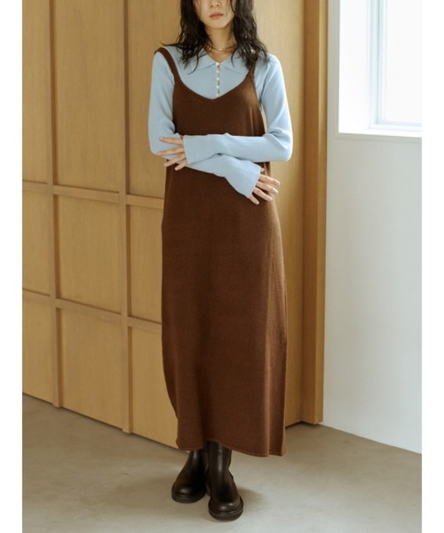 Ｖネックデザインニットキャミワンピース