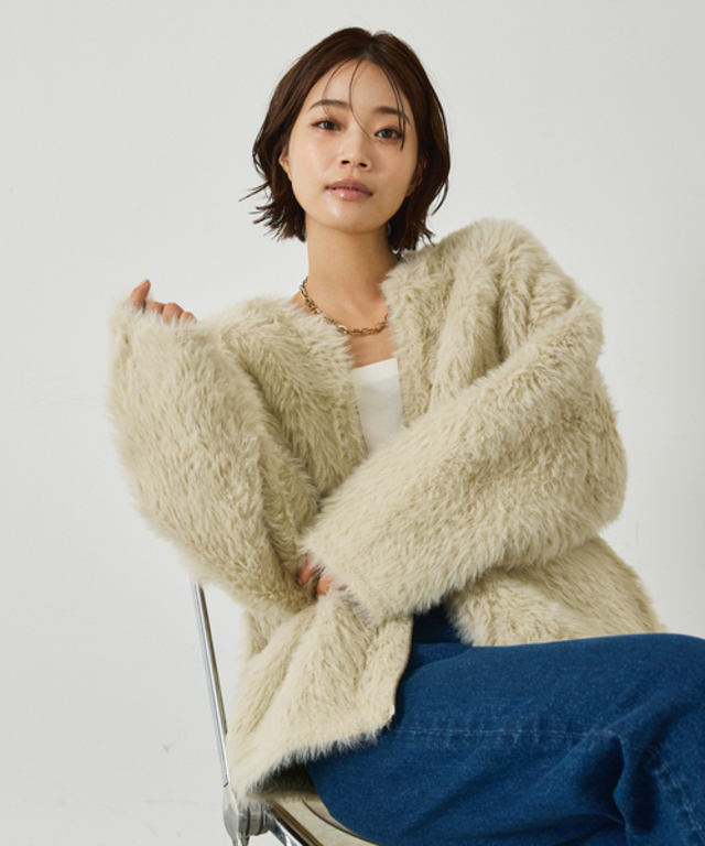 【体型カバー/ロングセラー】ナイロンフェザーニットカーディガン