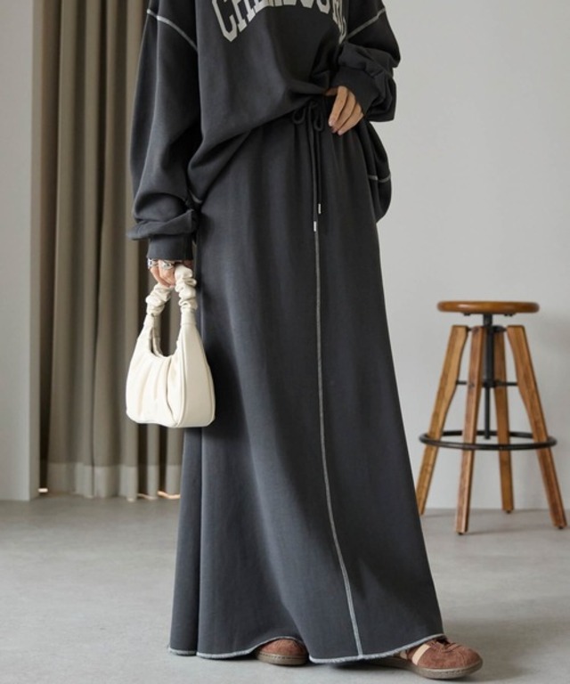 pocket 【ZOZO先行発売】配色ステッチスウェットロングスカート