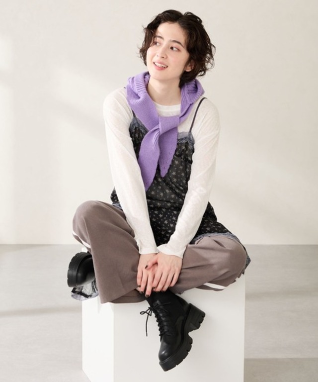 厚底 ニット ソックス レースアップ ブーツ /51404