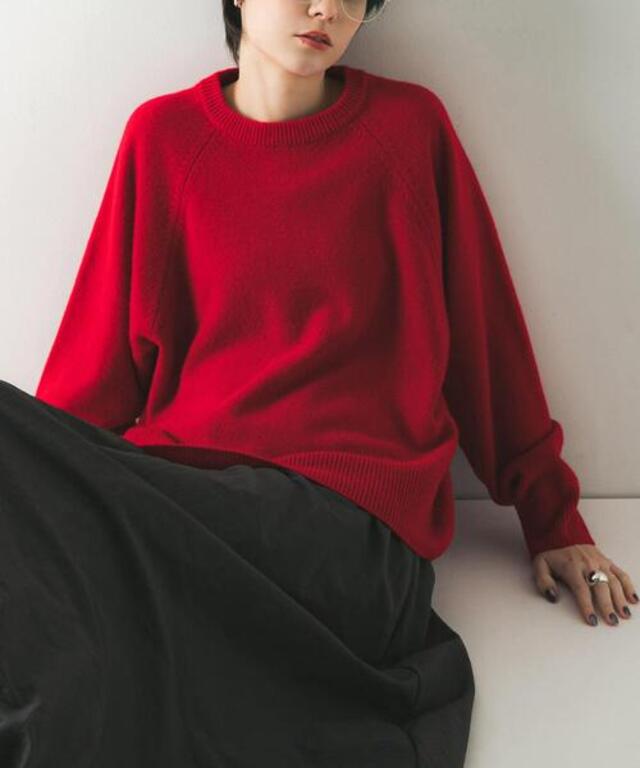 カシミヤ強縮クルーネックニット