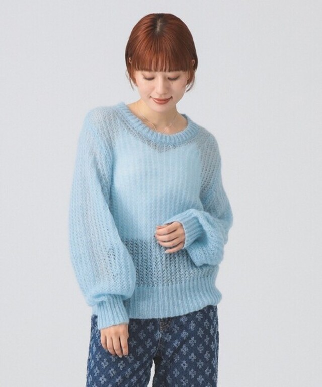 モヘヤ タッチ シアー クルーネック ニット