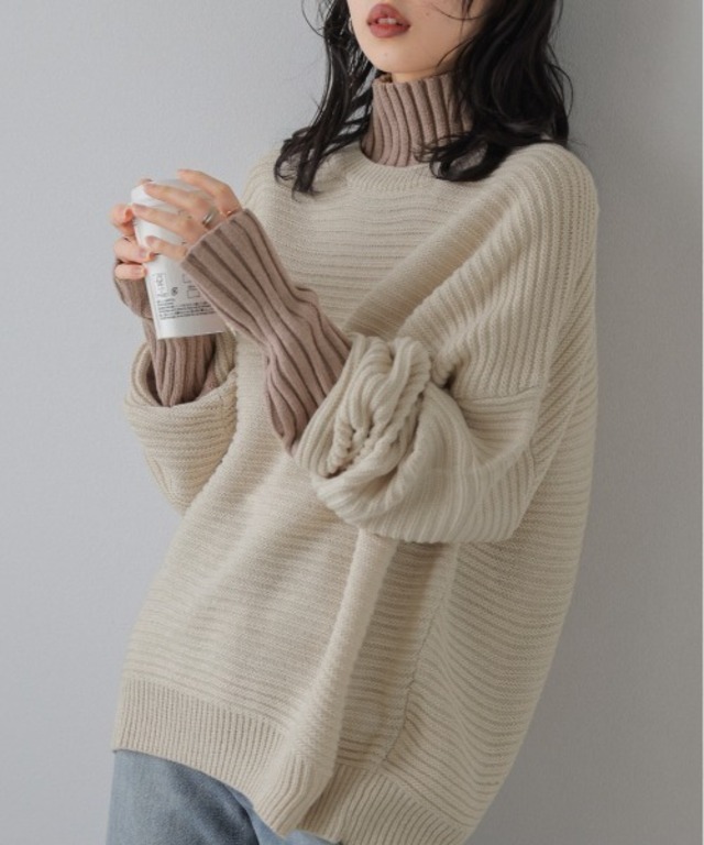 レイヤード風配色ニットトップス