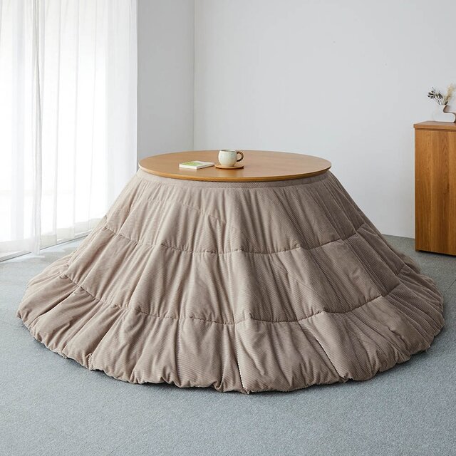 【ダイニング用】撥水リバーシブルコーデュロイ調円形こたつ布団