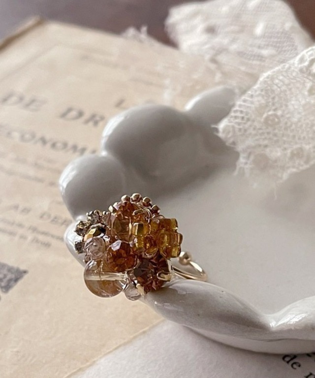 tone 【mallelabrocante/マルラブロカント】宝石質シトリンとアンティークビーズのbijouリング