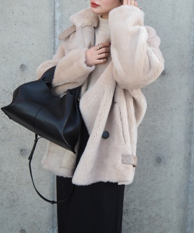 LAULEN B3 boa jacket /スタンドカラーボアミドルジャケット