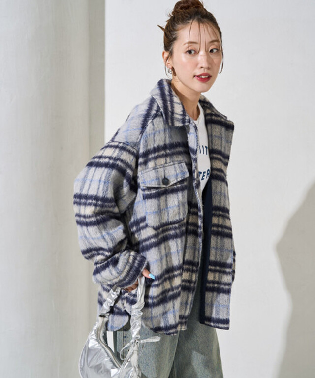 限定展開　チェック シャギー シャツ アウター