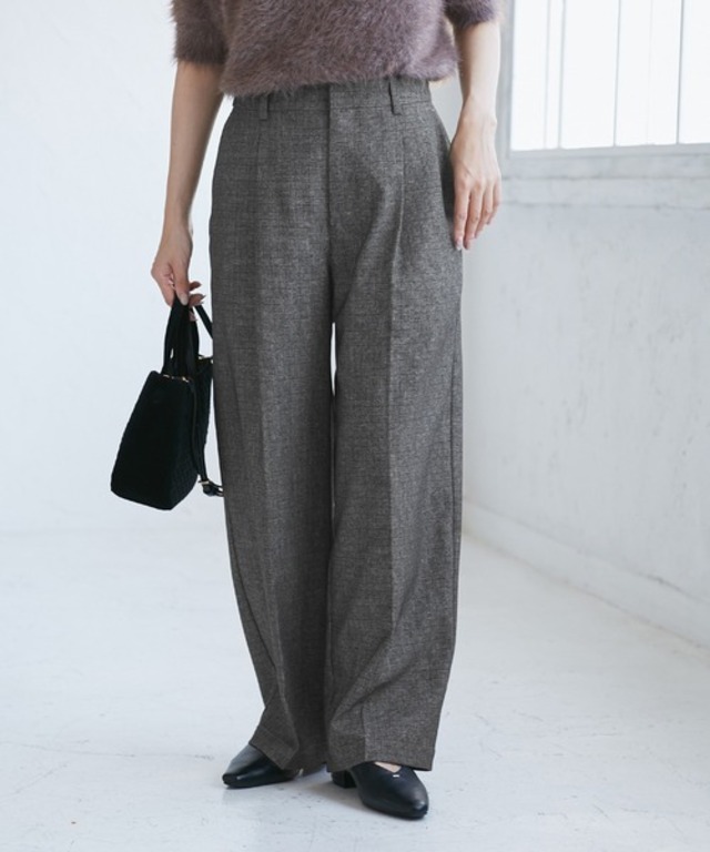 【低身長・小柄さんサイズ】レディハンサムシリーズ ウールライクウエストタックセミワイドパンツ