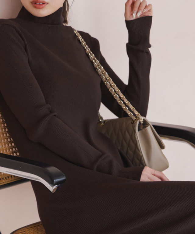 《WEB限定カラー・追加》RY/PLリブハイネックロングワンピース