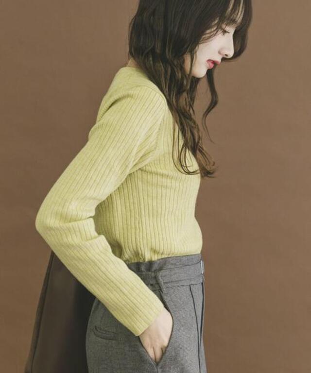 『洗濯可』フワフワクルーネックリブニット