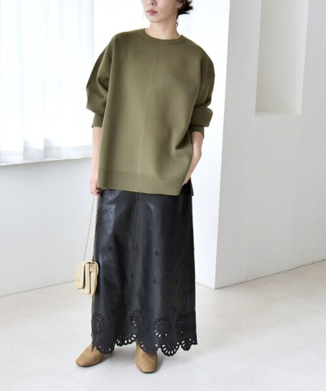 quaranciel:〈手洗い可能〉ダブルフェイス パールモチーフ ワイド ニット プルオーバー