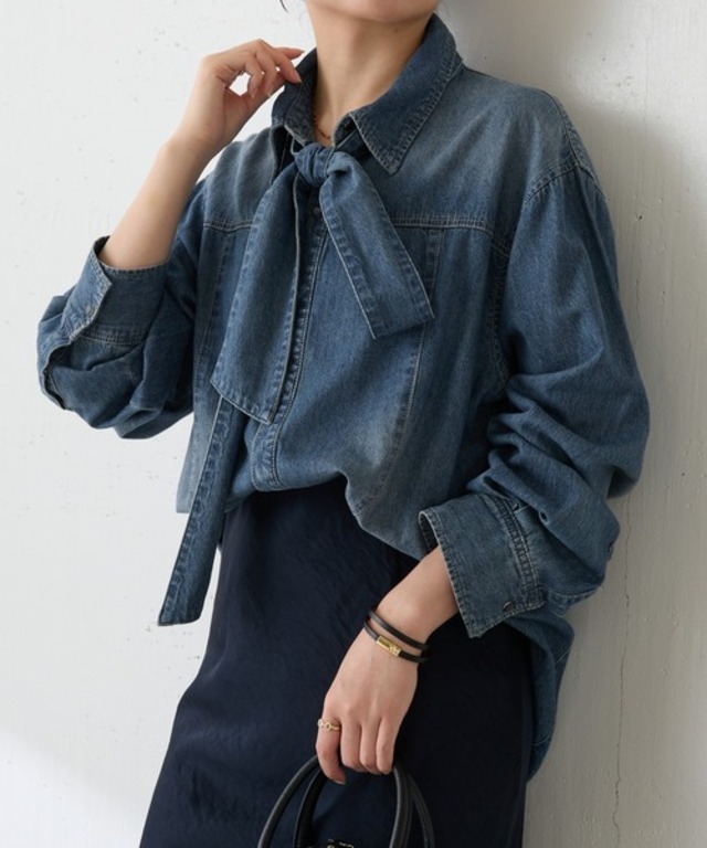 Q.anos/ボウタイデニムシャツ/WEB限定