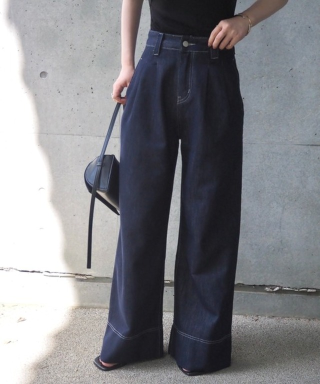 tuck stitch wide denim pants /タック配色ステッチワイドデニムパンツ