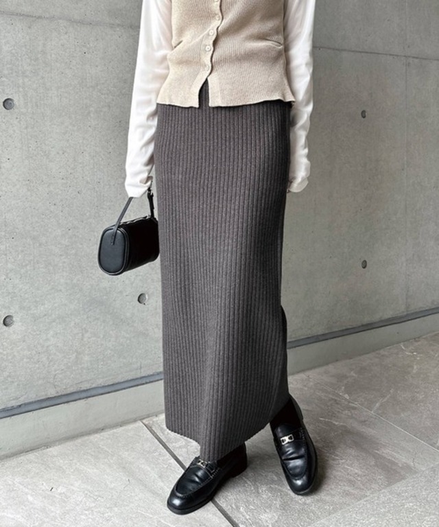 【新色追加】リブニットロングタイトスカート