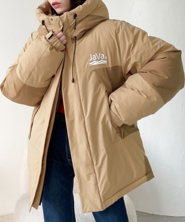 《JaVaジャバコラボ》 極暖、異素材 パネル フェイク ダウン ミドル丈 オーバーサイズ ジャケット