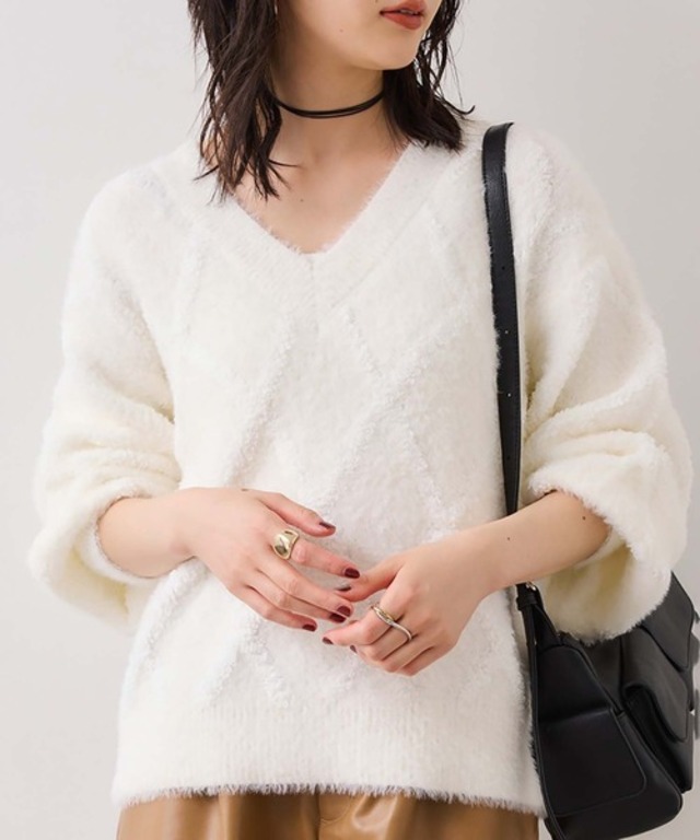 アーガイルフェザーニット/2WAY・イージーケア