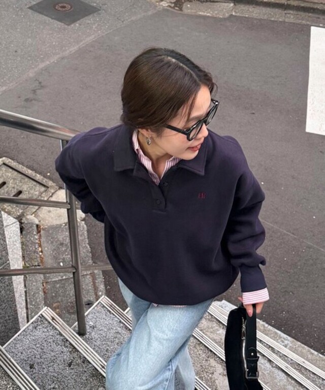 FR刺繍衿付き起毛スウェットプルオーバー