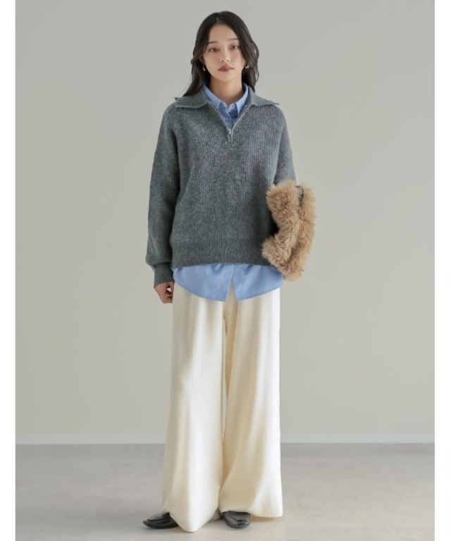 [低身長/高身長サイズ有]ベルトループ付きニットパンツ