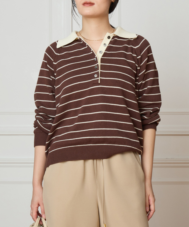 ボーダーラガーシャツニット