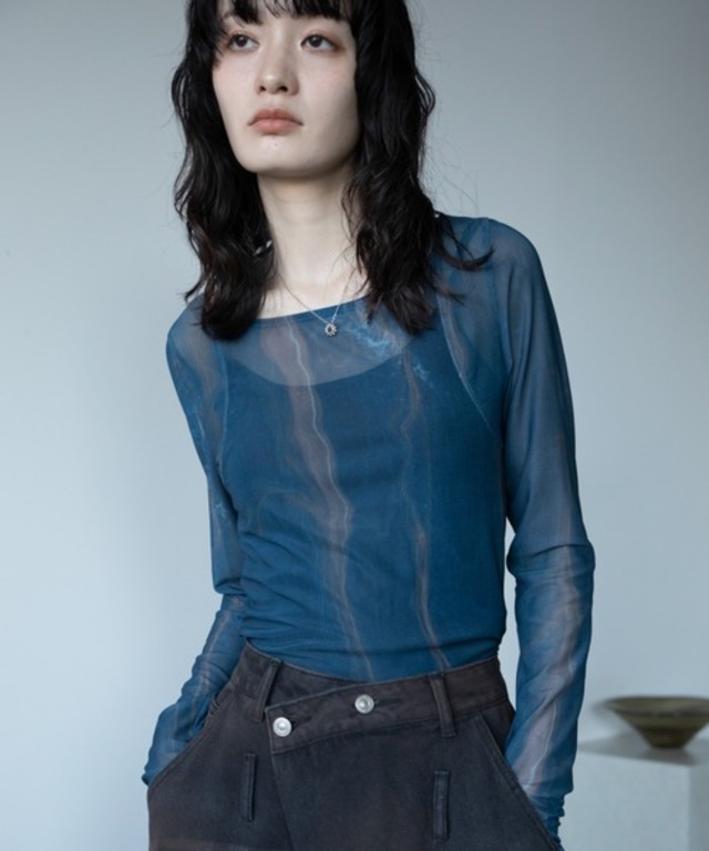 アート柄スクエアネックシアートップス/新色追加