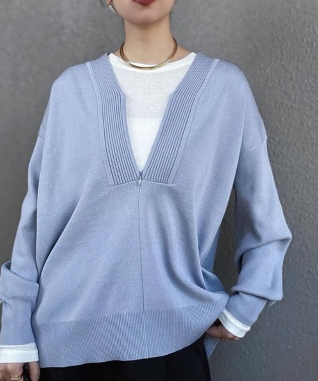 【春ニット】フロント2wayニットVネックプルオーバー