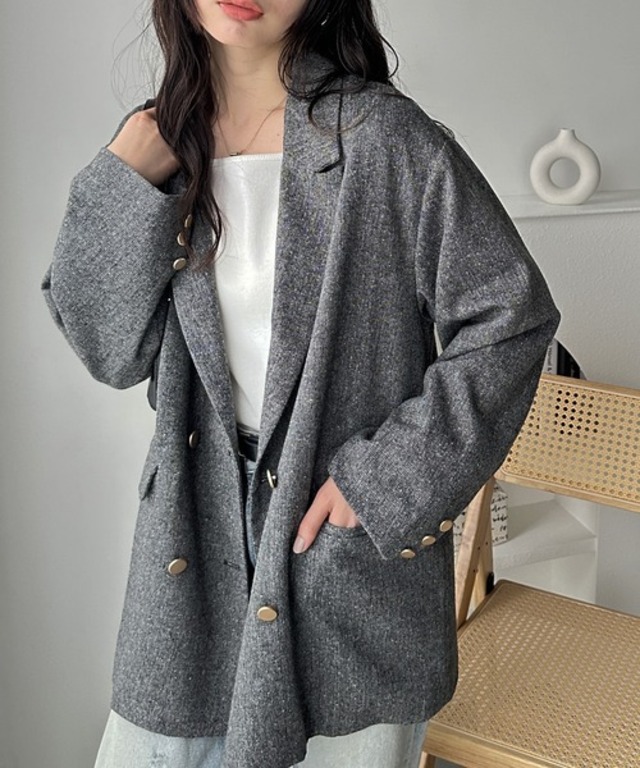 ゴールドボタンオーバーサイズダブルテーラードジャケット