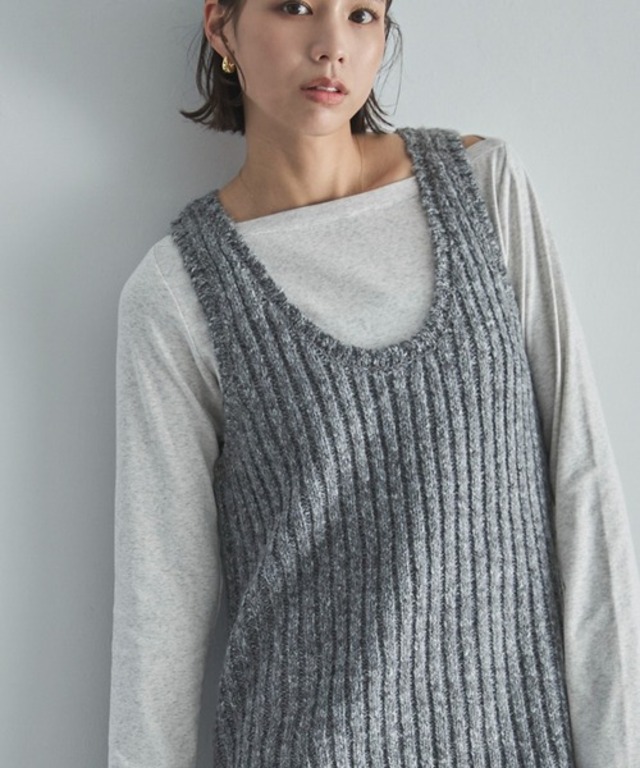 【ハンドウォッシャブル】リブニットノースリミニワンピ