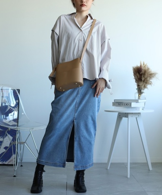 オリジナル ストレットデニムハイウエストロングスカート(タイトスカート)