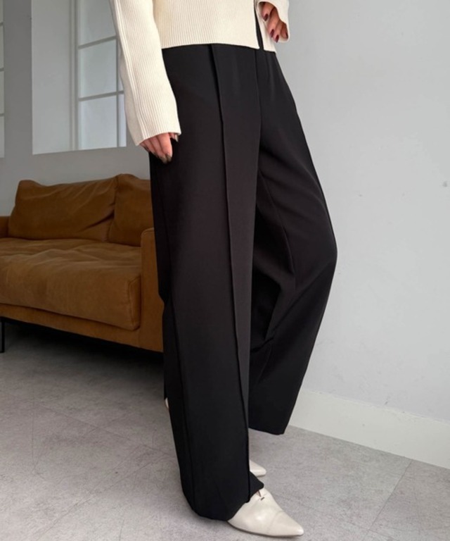 裏起毛美脚シルエットピンタックワイドパンツ