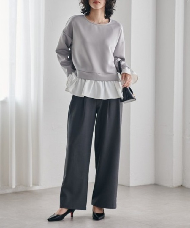 レイヤード風ペプラムフリルプルオーバー