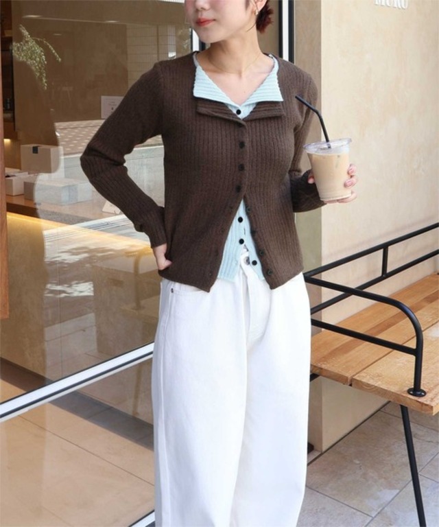 レイヤード風リブニットトップス