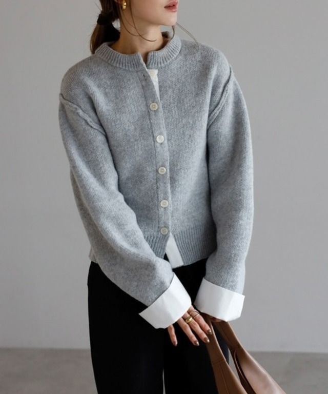 シャツレイヤード風ニットカーディガン